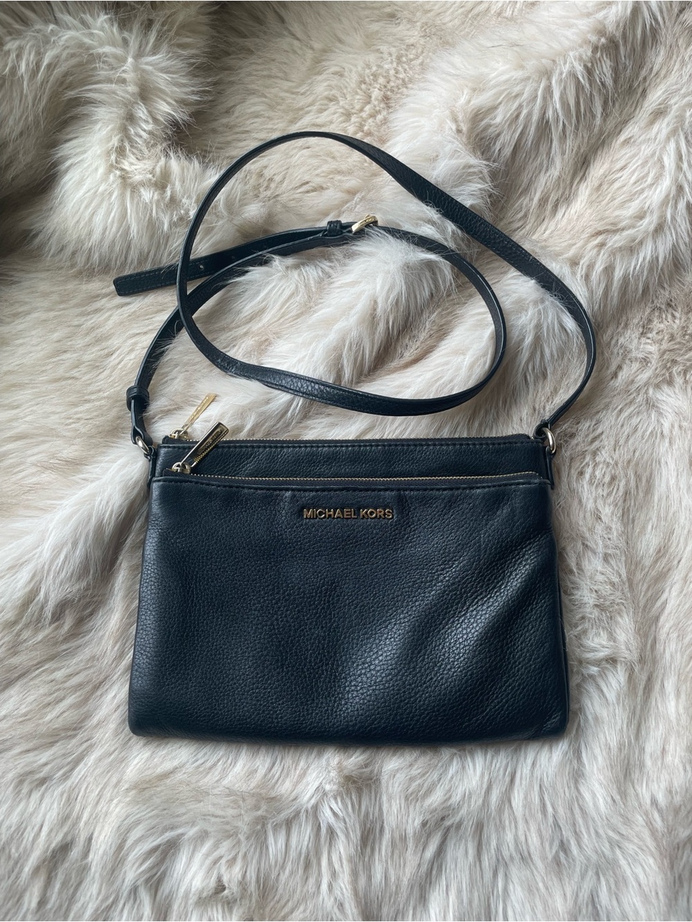 Michael Kors Black Leather Pebbled Crossbody with Gold Hardware